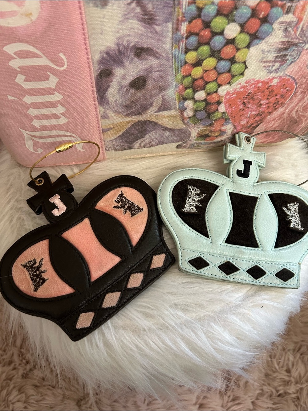 Rare Vintage Juicy Couture Set Of 2 Crown Shaped Scottie Dog Luggage Tags - Picture 11 of 11